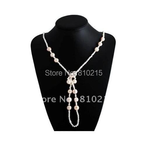 Pearl Necklace 38''inchs Long necklace AA 4-12MM White pink color genuine freshwater pearl necklace Wholesale new free shipping