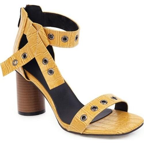 Womens Summer PU Round Heel High Heels Sandals 2021 Sexy Open Toe Heels Waterproof Shoes Ankle Strap Fish Mouth Footwear