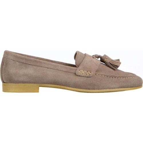 FootCourt- Brown Suede Womens Loafers Cow Suede Slip On Flats Shoes Genuine Leather Tassel Ballets Women Handmade Moccasins New