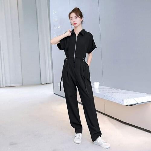 Black Jumpsuit for Women Summer Adjustable Waist Zipper Slim Overalls Streetwear Hip Hop Gothic Straight One Piece Pants Sets