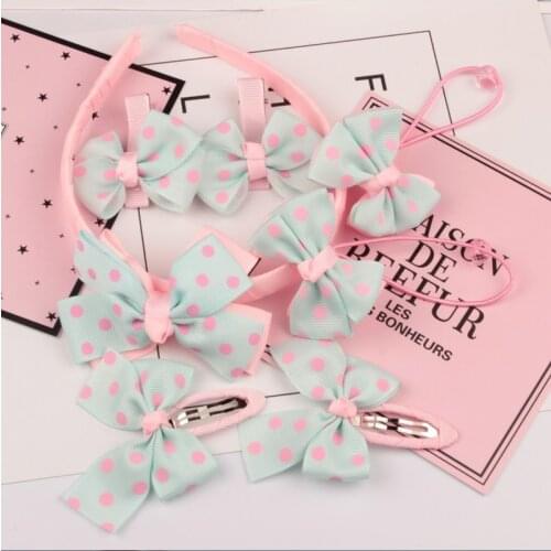 1set=7pcs Cute Children Hair Accessories Hairband Hairpins scrunchies Baby Girls Lovely Bow Headwear Kids Hair Clip Headband