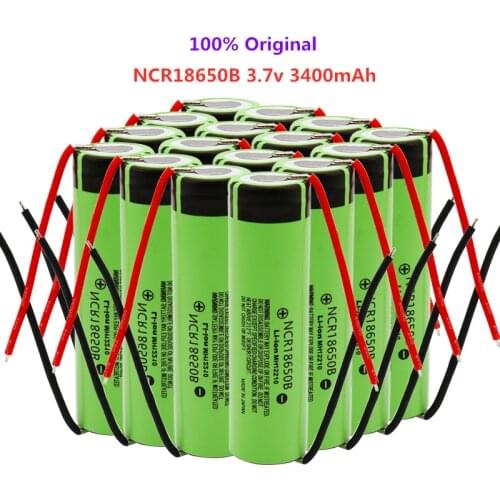 10pcs 100% Original 18650 battery 3400mah 3.7v lithium battery NCR18650B 3400mah Suitable for flashlight battery +DIY wire