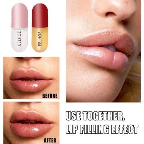 2Pcs Lip Plumper Set Natural Makeup Lip Gloss Lip Care Serum Kit Lip Plumper Lip Enhancer For Fuller Hydrated Lips Makeup Gloss