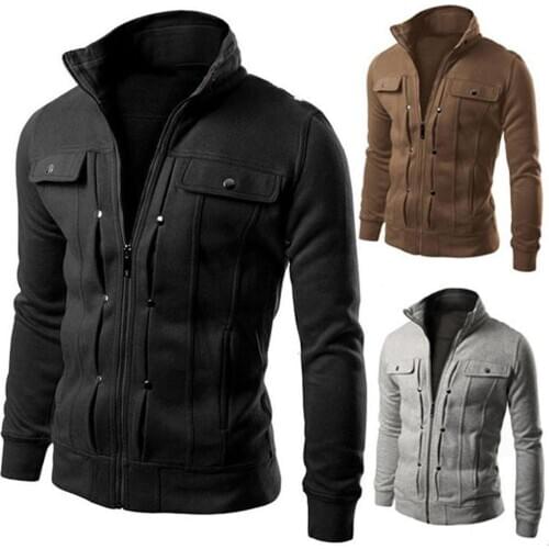 2019 Fashion Men Jacket Coat Plus Size Men Solid Color Stand Collar Long Sleeve Zip Pocket Slim Jacket Coat 4XL for Men Coat