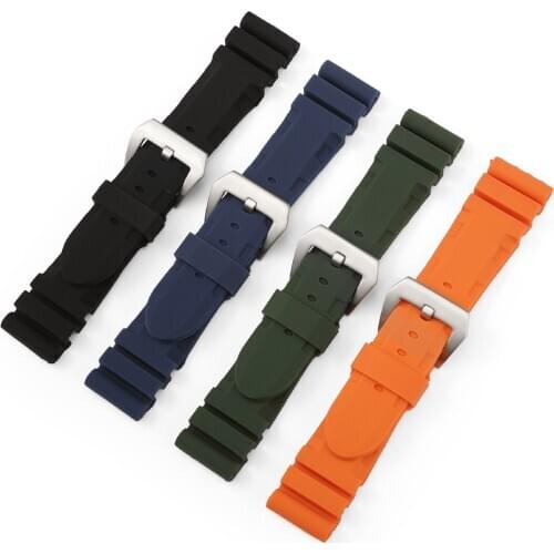 22mm 24mm Thicken Black Gray Green Orange Silicone Rubber watch band Replace for PAM for Iwc strap Watchband Bracelet tools DIY