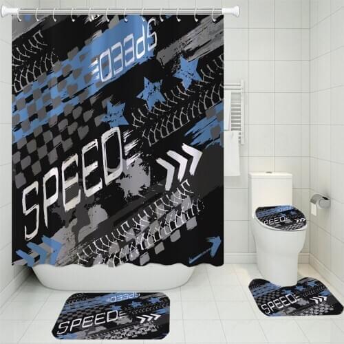 3/4 Pieces Extreme Sport Shower Curtains Sets Racing Car Carpet Kart/Motorcycle Toilet Mat 3D Print Home Textile Bathroom Set