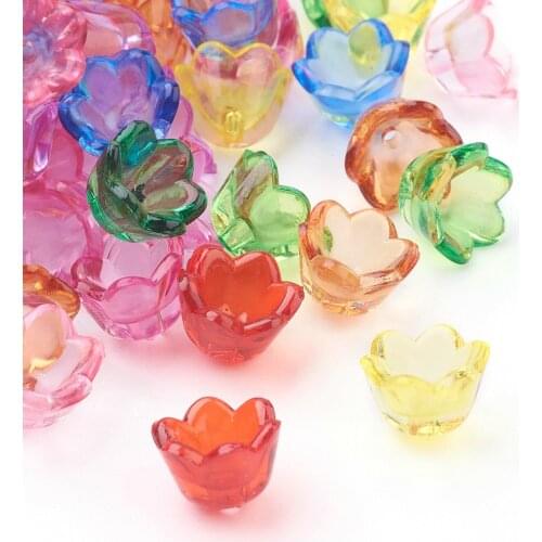 500g Transparent Acrylic Dyed Flower Beads Mixed Color For DIY Jewelry Making 10*6mm, Hole:1.5mm, about1900pcs