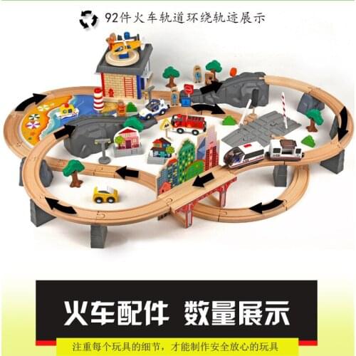 92 pcs/set Wooden Railway Train Set Standard Electronic Train Head Track Toys for Kids Birthday Gift