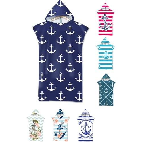 Free shipping Nautical Mediterranean Anchor Stripes Waves Flower Pattern Large Adult Poncho Hooded Towel Pool Bath Beach Towel