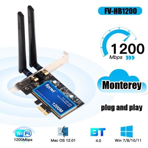 FV-HB1200 Desktop MacOS Hackintosh Dual band 1200Mbps BCM94360CS2 WiFi Card PCI-E Wireless Adapter 802.11ac Bluetooth4.0 For Mac