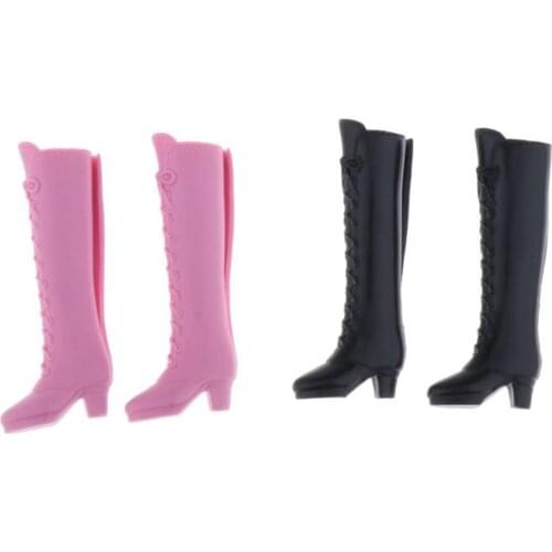 2Pairs Dolls Lace Up Boots, Pink Black White, For Blythe BJD Licca Momoko Azone Dolls, 30cm Dolls Dress Up Accessory