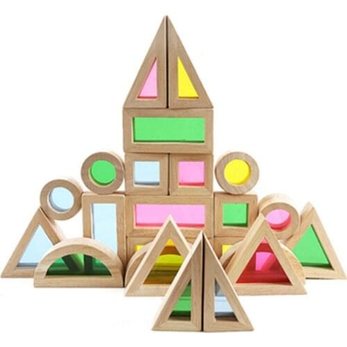Wooden Rainbow Stacking Blocks Creative Colorful Learning and Educational Construction Building Toys Set for Kids Ages 2