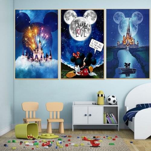 Disney Castle Artwork Canvas Painting Prints And Posters Abstract Cartoon Wall Art Picture for Living Room Home Decor