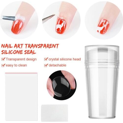 French Nail Template Transparent Silicone Stamps Nail Mold Stamping Template Scraper Transfer Hot Stamping Decal Nail Tool Set