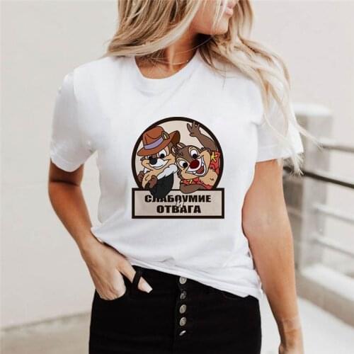 Chip And Dale T Shirt Summer White O-neck Tshirts Harajuku Disney Cartoon Kawaii Basic Female Tee Shirts Girls T-shirts Tops