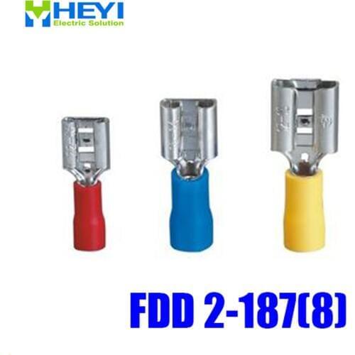 Good Quality 100pcs/lot FDD2-187(8) Blue AWG16-14 Brass Insulating Crimp Terminals Connectors Female Terminal