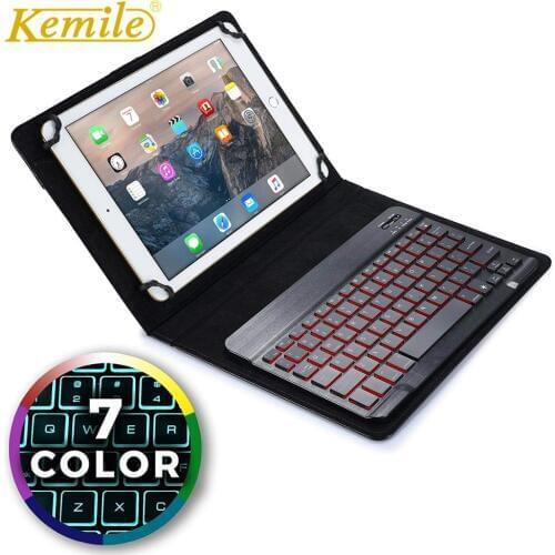 Kemile Universal 9"-10.1" Magnetic Leather Case Wireless Bluetooth Keyboard for iPad Android Windows IOS Tablet backlit Keypad