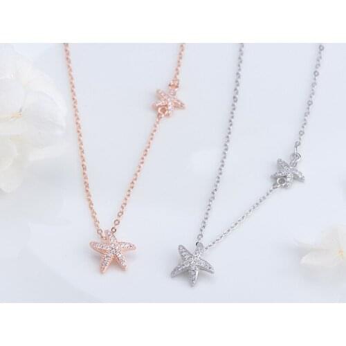 Korean version S925 pure silver simple starfish Pentagram short clavicle Necklace micro inlaid Necklace student silver jewelry