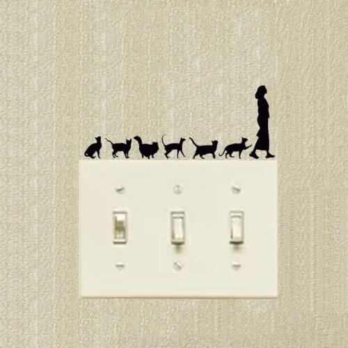 Cats Following Woman Funny Switch Stickers Decoration Lovely Cartoon Wall Stickers 2SS0274