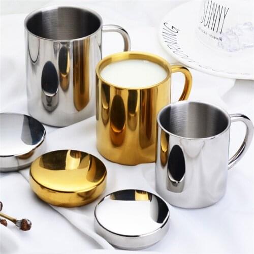 Kitchen Stainless Steel Coffee Mug With Lid Bar Double Wall Drinking Milk Cup Office Large Capacity Thermal Insulated Teacup