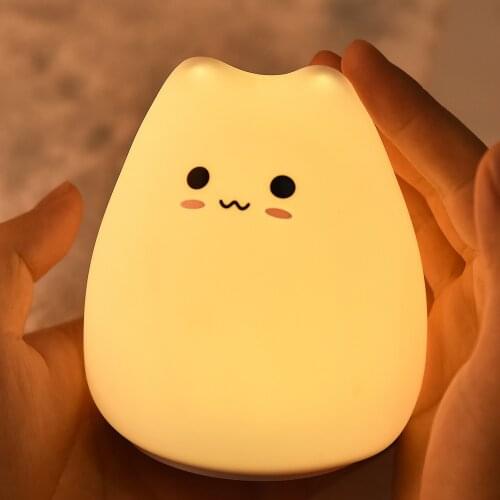 Cute Silicone LED Night Light For Baby Kids Children Bedroom Touch Sensor Remote Cat Lamp Decoration Room Decor Holiday Gift Toy