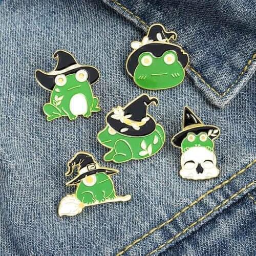 Cute Wizard Hat Skull Frog Brooch Clothes Portfolio Lapel Enamel Pin Badges Cartoon Jewelry Accessories Gifts For Friends Women