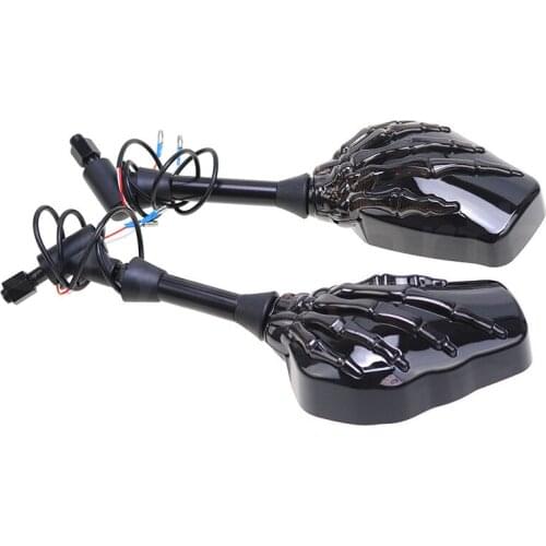 Motorcycle 10mm 8mm Rear View Mirror Skull Hand Pattern Ghost Claw LED Light Turn Signal Side Mirror For Harley Honda Suzuki
