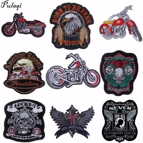 Pulaqi Punk Rock Bike Patches Embroidery Biker Appliques Motorcycle Iron On Patches For Clothes Jeans Vest Jacket Back Patch H
