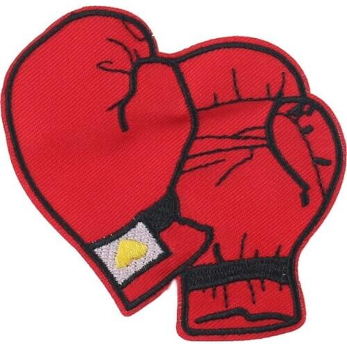New Punk Rock Red Boxer Gloves Fist Fighting Sanda Motif Symbol Embroidered Iron on Patch for Clothing Apparel Diy Accessory