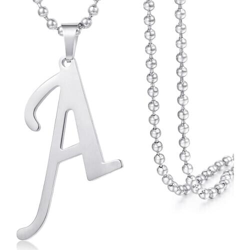 Fashion 26 Letter Pendant Polished Alphabet Charm Necklace for Women Men Silver Color Stainless Steel Jewelry KP445