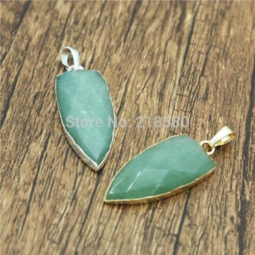 P15052212 Aventurine Stone Dagger Shaped Pendant- Gold or Silver Bezel Charm Pendant