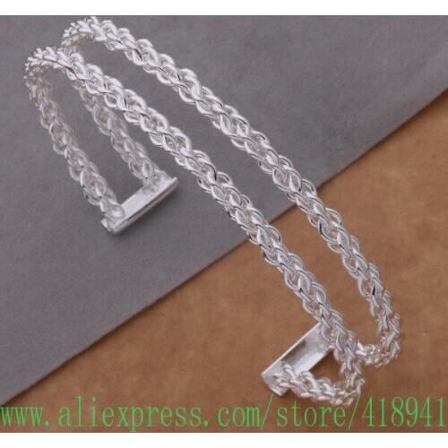 Silver Plated bangle bracelet, Silver Plated fashion jewelry Double braided bracelet /eanamrua bbpajswa AB115