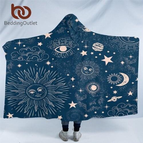 BeddingOutlet Witchcraft Hooded Blanket Sun and Moon Microfiber Sherpa Fleece Galaxy Wearable Throw Blanket Celestial Bedding