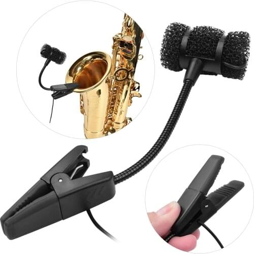 Wired Saxophone Microphone Clip-on Musical Instrument Condenser Mic 3.5mm Plug with 6.35mm Conversion Plug for Horn Trumpets SAX