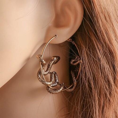 Cool Personality Punk Vintage Animal Black Snake Earrings Crazy Gothic Fashion Twining Snake Earring Statement Jewelry Gift
