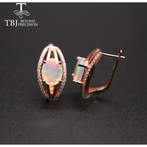 Natural Ethiopia Opal clasp earring oval cut 8*10mm cut real colorful gemstone Fine jewelry 925 sterling silver for women wife