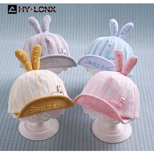 Spring Autumn Baby Outdoor Cap Rabbit Ears Decoration Cotton Boy Sunscreen Hat Girl Cute Breathable Letter Embroidery Hat