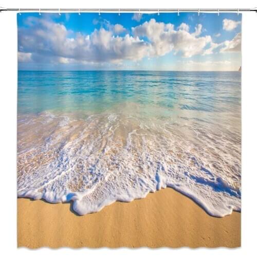 Ocean Beach Shower Curtains Sea Wave Blue Sky Landscape Bathroom Decor Polyester Fabric Home Bath Supplies Cloth Curtains Sets