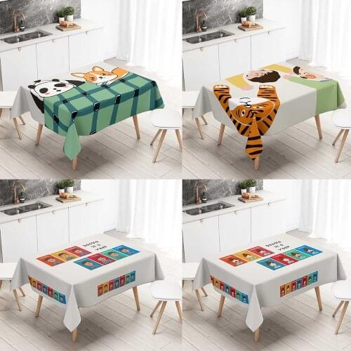 Niche Fresh Cartoon Cat and Dog Week Expression Tablecloth Rectangular Coffee Table Dining Table Hotel Tablecloth Table Mat