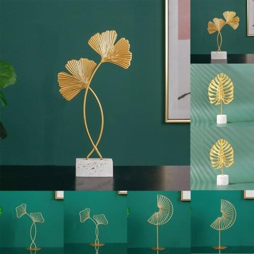 Modern Metal Leaves Statue miniature Ornaments Home decoration Office Accessories for living room home decor Statues 1 PCS