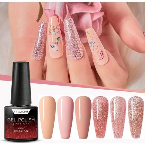 T-TIAO CLUB UV Gel Nail Polish Rose Gold Glitter Sequins Soak Off UV Gel 6ml Varnish Color Nail Gel Polish DIY Nail Art Lacquer