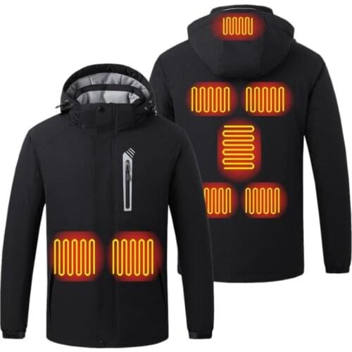 Warm Parka Coat USB Heating Jackets Men Casual Hooded Winter Jacket Long Trench Coat Mens Jacket Windproof Smart Thermostat