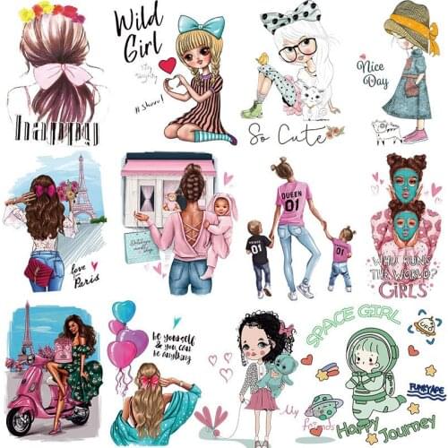 DIY Heat Transfer Patches Mom Girl Boy Printing Patches On Clothes Super Mom Dad Queen Stickers On T-shirt Dresses Jeans