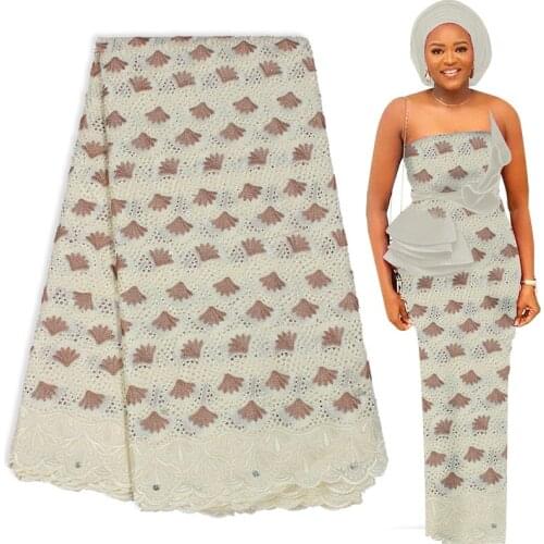 Fabricbob 2021 New 100%Cotton Swiss Voile Lace Fabric 2.5 Yards African Lace Fabric High Quality Nigerian Party Borer Embroidery