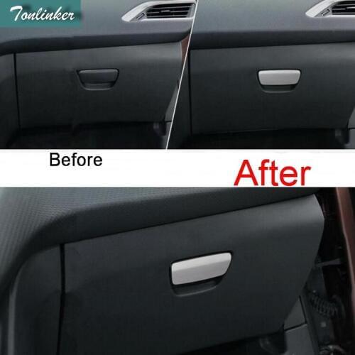 Tonlinker 1 Pcs DIY Car Styling Stainless Steel The Glove Box Handle Light Cover Case Stickers for Peugeot 2008 2014 Accessories