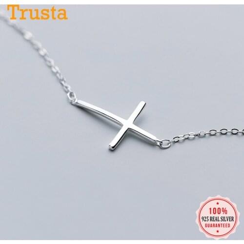 Trustdavis Real 925 Sterling Silver Fashion Bent Cross Pendant Clavicle Necklace or Women Wedding Party S925 Jewelry DA1508
