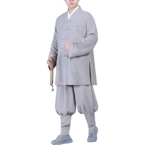 Unisex cotton&linen 6color blue/red high quality buddha shaolin monk kung fu wushu suits martial arts uniform zen lay clothing