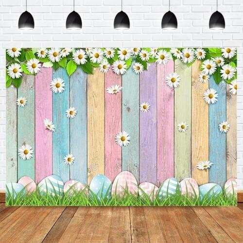 Spring Scenery Easter Eggs Backdrop for Photography Colorful Rainbow Wood Floor Background White Flowers Spring Easter Photocall