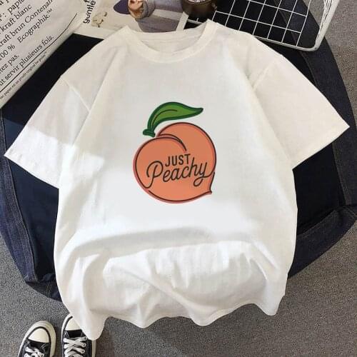 Lady Harajuku Kawaii Beautiful Summer Casual T-shirt Womens T-shirt Graphic Peach Juice Japanese Rock Basic O-Neck T-shirt