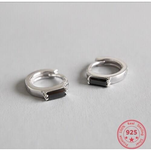 S925 Sterling Silver Personality Simplicity Black Square Zircon Mini Stud Earrings For Women Jewelry Birthday Holiday Gifts